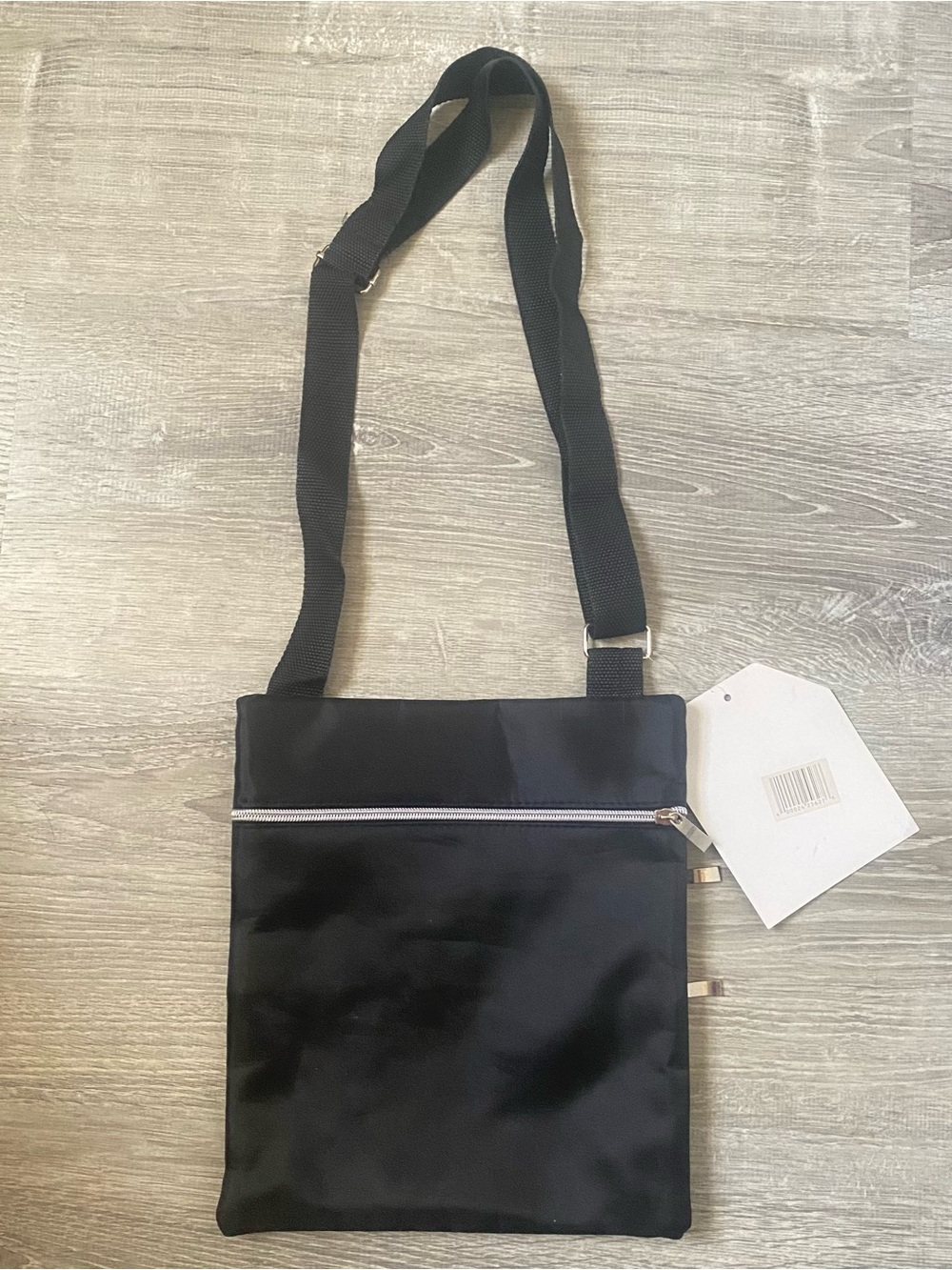 Black Crossbody Tablet Bag with 4 Zippers - Picture 2 of 5
